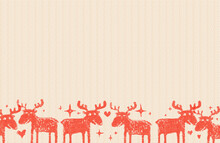 Red Deer Silhouettes With Empty Space For Text Or Invitation. Imitation Of Silk-screen Printing Or Stamp Printing On Cotton.