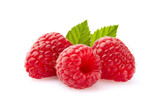 Fototapeta  - Raspberries with leaves in closeup