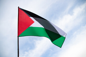 Wall Mural - Close up view of the flag of Palestine waving in the wind