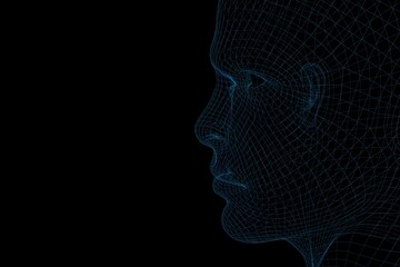 Poster - holographic image of a person's face. modern technologies. illuminated with blue neon light face profile hologram on a black background with space for text. 3d render. 3d illustration