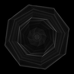 Poster - Abstract fractal octagon. Vector illustration. Swirling white symbol on black background. Optical illusion. Twisted octagon. 3D wireframe abstract tunnel. Vector illustration.