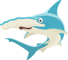 Vector Illustration Of A Happy Cartoon Hammerhead Shark.