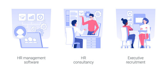 Wall Mural - hr manager isolated concept vector illustration set. hr management software, career consultancy, exe
