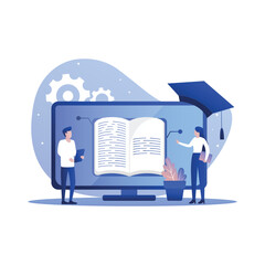 Modern flat design concept of Online Education for banner and website. Landing page template. Graduation, e-learning research, college research, back to school concept. Vector illustration.