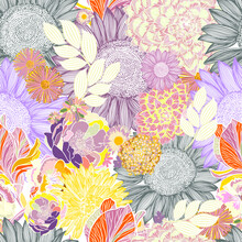 Seamless Floral Background. Vector Illustration. Modern Floral Background. Trendy Folk Style.