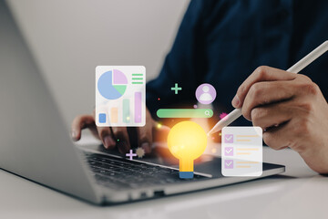 Fototapete - Data analysis, online marketing, and graphics for financial reports are some of my specialties. Idea from laptop that has a data graphic.