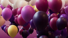 Purple, Yellow And White Balloons Rising In The Air. Colorful, Carnival Wallpaper.