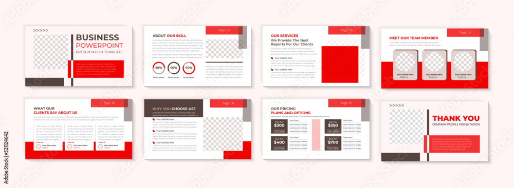 Business PowerPoint presentation design red with ppt template Stock ...