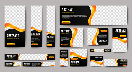 Business banner design web template Set, Horizontal header web banner. Modern Gradient Black and yellow cover header background for website. Social Media Cover ads banner, flyer, invitation card