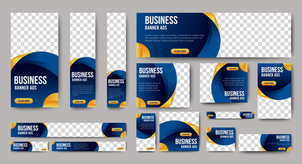 abstract banner design web template set, horizontal header web banner. modern gradient blue cover he