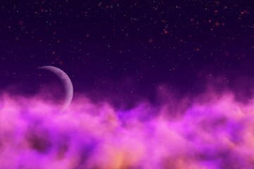 Wall Mural - magic sky with moon with snowflakes creative abstract background for creation purposes