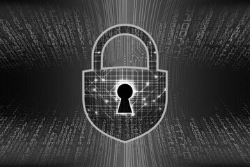 Poster - closed Padlock on digital background, cyber security