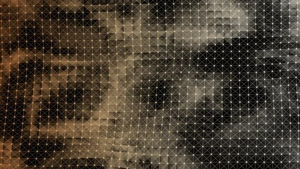 Wall Mural - Abstract 3d monochrome grid with wave motion, render video, brown and white gradient, earth tones, relax, randomly flowing bright connected points, triangular plexus geometry, cyberspace backdrop