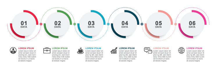 Wall Mural - 6 infographics circle timeline with number data template. Vector illustration abstract background.