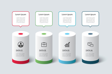 infographics cylinder timeline with 4 number data template. vector illustration abstract background.