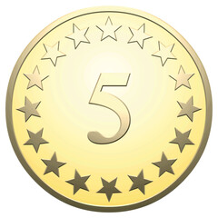 Wall Mural - Golden star medal 5 on white background
