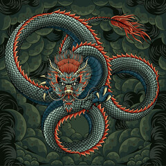 Wall Mural - Full color asian dragon tattoo illustration