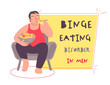 Binge eating disorder in men. Horizontal background