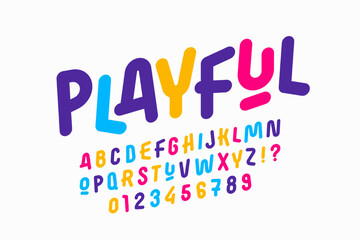 Wall Mural - Playful style letters font design, alphabet and numbers vector illustration