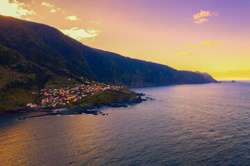 Wall Mural - Aerial view of Seixal beach village on Madeira, Portugal at sunset