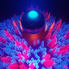 Wall Mural - cyber city with giant sphere in center. 3d render.