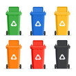 6 Color garbage bin with recycle icon isolated on white background. Vector illustration flat design for banner, poster, and background.