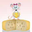 illustration of little mice on the slice of cheese