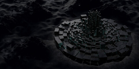 Wall Mural - concept of sci-fi fiction Future city scene. Futuristic cityscape in space colony planet background. day time 3d illustration night aerial scene 