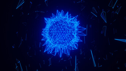 Wall Mural - Dynamic flying geometric objects with glowing surface.
3d rendering.