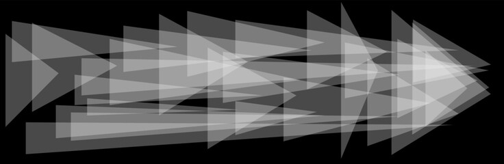 Abstract geometric gray vector banner and background. Triangles and arrows on black background