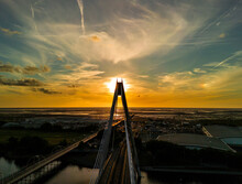 Aerial View Of The Millennium Bridge At Sunset In Southport Merseyside