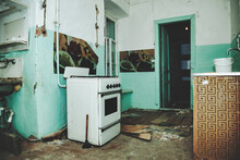 Background Of Old Interior Of An Abandoned Communal Apartment