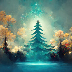 Wall Mural - abstract christmas tree in forest illustration for christmas