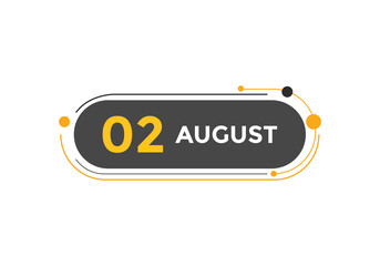 august 2 Calendar icon Design. Calendar Date 2nd august. Calendar template 
