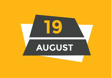 August 19 Calendar Icon Design. Calendar Date 19th August. Calendar Template 
