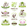 Green, ceylon and bloom tea emblems.