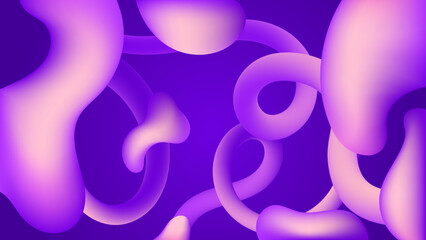 Liquid flow purple, purple 3D neon lava lamp vector geometric background for banner, card, UI design or wallpaper. Gradient mesh bubble in the shape of a wave drop. Fluid colorful 3d tubes.