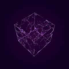 Wall Mural - Cube of plexus lines. Technological structures. Digital blockchain concept and data transfer system. Abstract wireframe cube. 3d rendering.