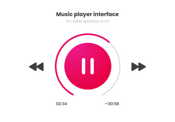 Fototapete - Media music player interface isolated on white background. Multimedia frame template. Mockup live stream window, player. Online broadcasting. Multimedia navigation and music application.
