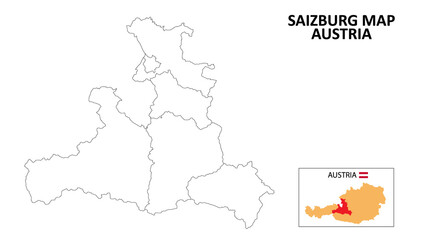 Wall Mural - Salzburg Map. State and district map of Salzburg. Political map of Salzburg with outline and black and white design.