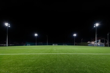 Empty soccer field at night