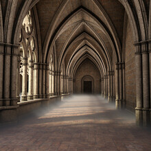 3d Render Of An Ancient Gothic Courtyard