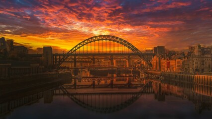 beautiful sunset above tyne bridge. united kingdom.