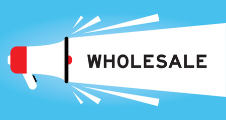 Poster - Color megaphone icon with word wholesale in white banner on blue background