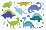 Fototapeta Pokój dzieciecy - Set of dinosaurs - diplodocus, spinosaurus, velociraptor, stegosaurus, triceratops, ankylosaurus