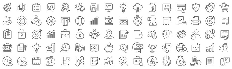 Wall Mural - Set of business and finance line icons. Collection of black linear icons