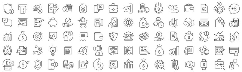 Aufkleber - Set of money and finance line icons. Collection of black linear icons