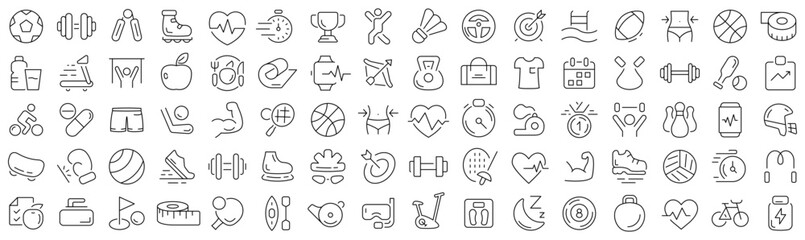 Set of sport and fitness line icons. Collection of black linear icons