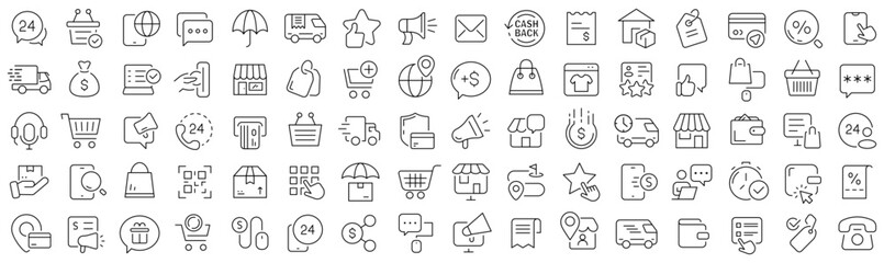 Wall Mural - Set of e-commerce line icons. Collection of black linear icons