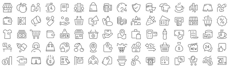 Aufkleber - Set of retail and shopping line icons. Collection of black linear icons